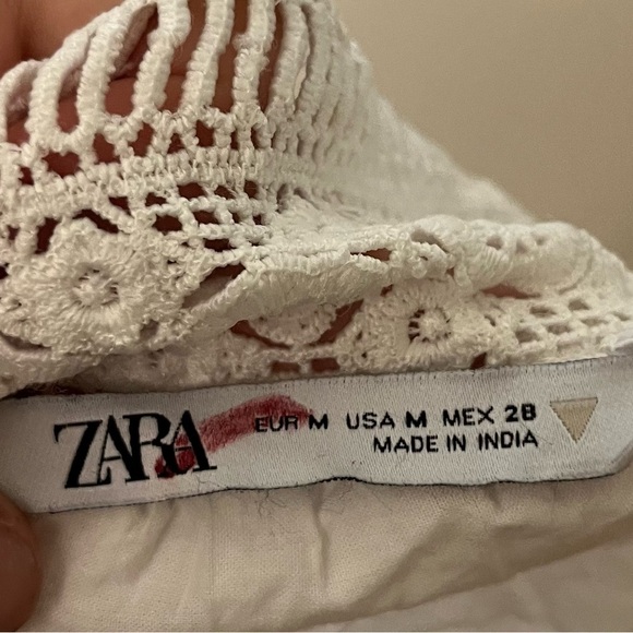 Zara Babydoll White Lacey Square Neck Feminine Bridal Mini Dress A7 - Picture 3 of 4